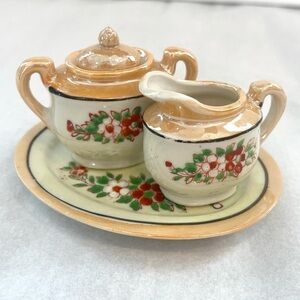 Mid-century 1950's Japanese porcelain child’s mini luster ware cream/sugar set